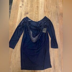 Marina dresses size 14 jersey material shift dress cowl neck with beaded sequins